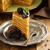 Honey layered cake with berries photo