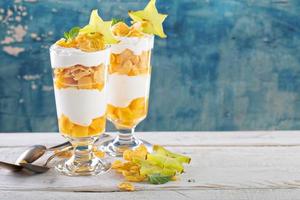 Mango and cereal yogurt parfait photo