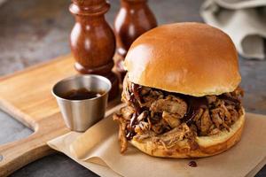 Pulled pork sandwich with bbq sauce photo