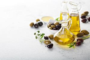 Olive oil in vintage bottles photo