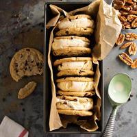 Ice cream sandwiches with chocolate chip cookies photo