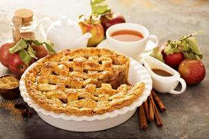 Apple pie decorated with lattice photo