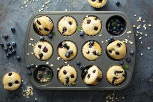 Blueberry muffins in a pan photo