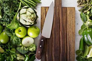 Variety of green vegetables and fruits photo