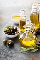 Olive oil in vintage bottles photo