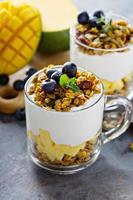 Mango yogurt parfait with granola photo