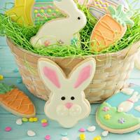 Easter cookies on blue table photo