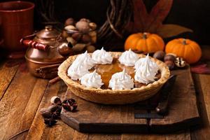 Pumpkin pie with whipped cream photo