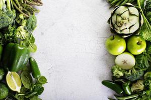 Variety of green vegetables and fruits photo