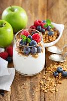 Cottage cheese and yogurt parfait with granola photo