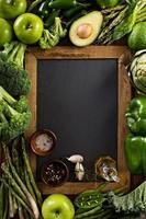 Variety of green vegetables and fruits photo