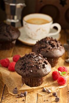 muffins doble chocolate con frambuesa foto