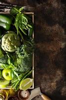 Variety of green vegetables and fruits photo