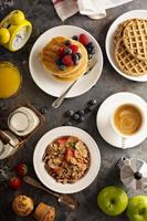 Healthy breakfast with cereals and waffles photo