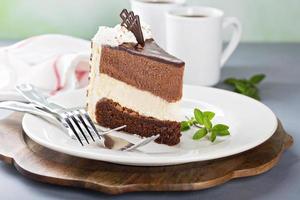 Three chocolate layer mousse cake photo