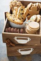 Variety of cookies in a wooden box photo