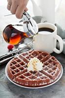 Red velvet waffles with whipped cream photo