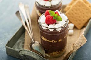 Smores chocolate pudding in a jar photo