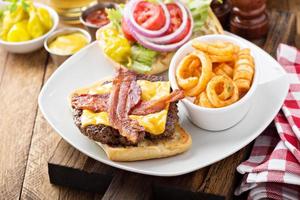 Traditional american burger with cheese and bacon