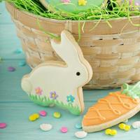 Easter cookies on blue table photo