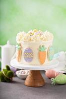 Carrot cake with frosting for Easter photo