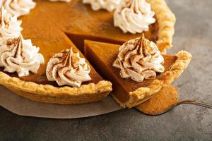 Pumpkin pie with whipped cream photo