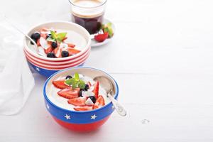 Yogurt bowls with strawberry and blueberry photo