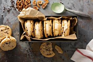 Ice cream sandwiches with chocolate chip cookies photo