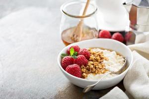 Cottage cheese for breakfast with granola photo