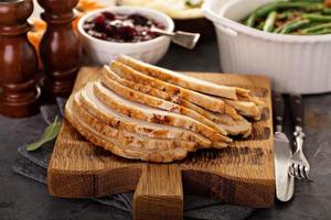Sliced roasted turkey breast for Thanksgiving or Christmas photo