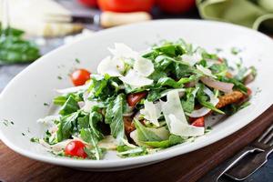 Chicken parmesan topped with arugula photo