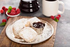 Beignets with raspberry jam photo