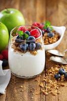 Cottage cheese and yogurt parfait with granola photo