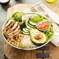 Healthy lunch bowl with grilled chicken photo