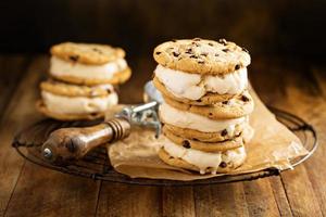 Ice cream sandwiches with chocolate chip cookies photo