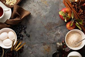 Fall baking concept with apples, oats and flour photo