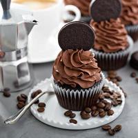 Chocolate coffee cupcakes with dark frosting photo