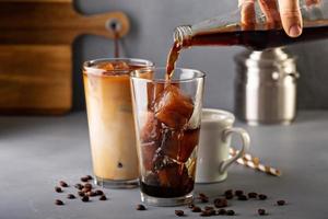 Iced coffee in tall glasses photo