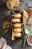 Ice cream sandwiches with chocolate chip cookies photo