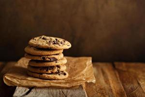 Homemade chocolate chip cookies with milk photo