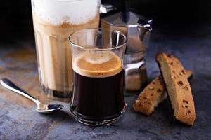 Coffee latte, black espresso and viennese coffee photo