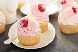 Pink vanilla and raspberry cupcakes photo