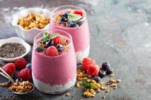 Chia pudding parfait with berry smoothie photo