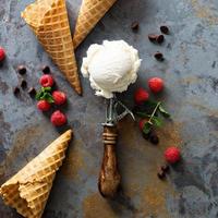 Vanilla ice cream scoop in a spoon photo