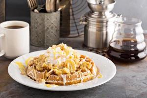 Banana pudding waffle with whipped cream photo