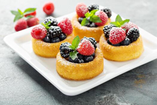 tazas de postre con bayas frescas foto