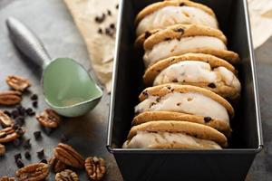 Ice cream sandwiches with chocolate chip cookies photo