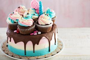 Pink and blue festive cake photo