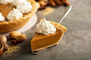 Pumpkin pie with whipped cream photo