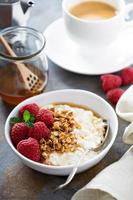 Cottage cheese for breakfast with granola photo